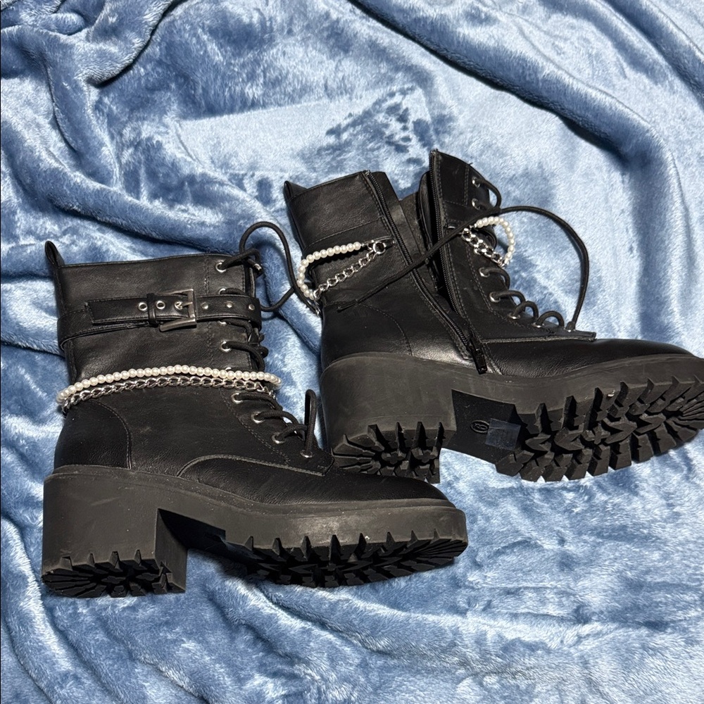 Jellypop Black Combat Boots with Chain Detail